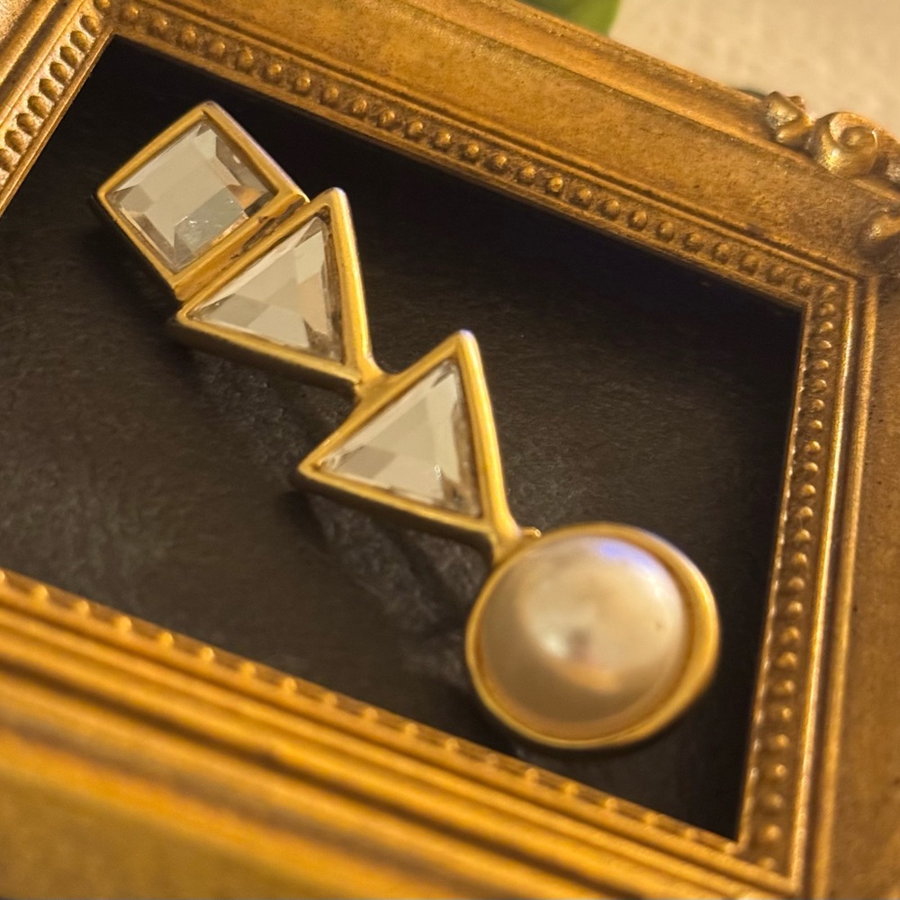 VTG Gold Pearl Crystal Geometric Brooch - Picture 8 of 11